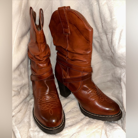 Roper Boots 10 M Brown Slouch Western Boot Vegan NWOB - Picture 3 of 12